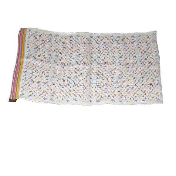 Louis Vuitton x Takashi Murakami Multicolor Monogram Silk Scarf - Picture 7 of 15